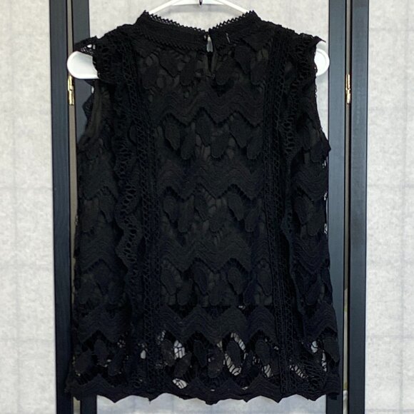 Yaostar Black Crochet Lace Sleeveless Ruffle Tank Top Tunic Lined Boho Chic M - Picture 2 of 15